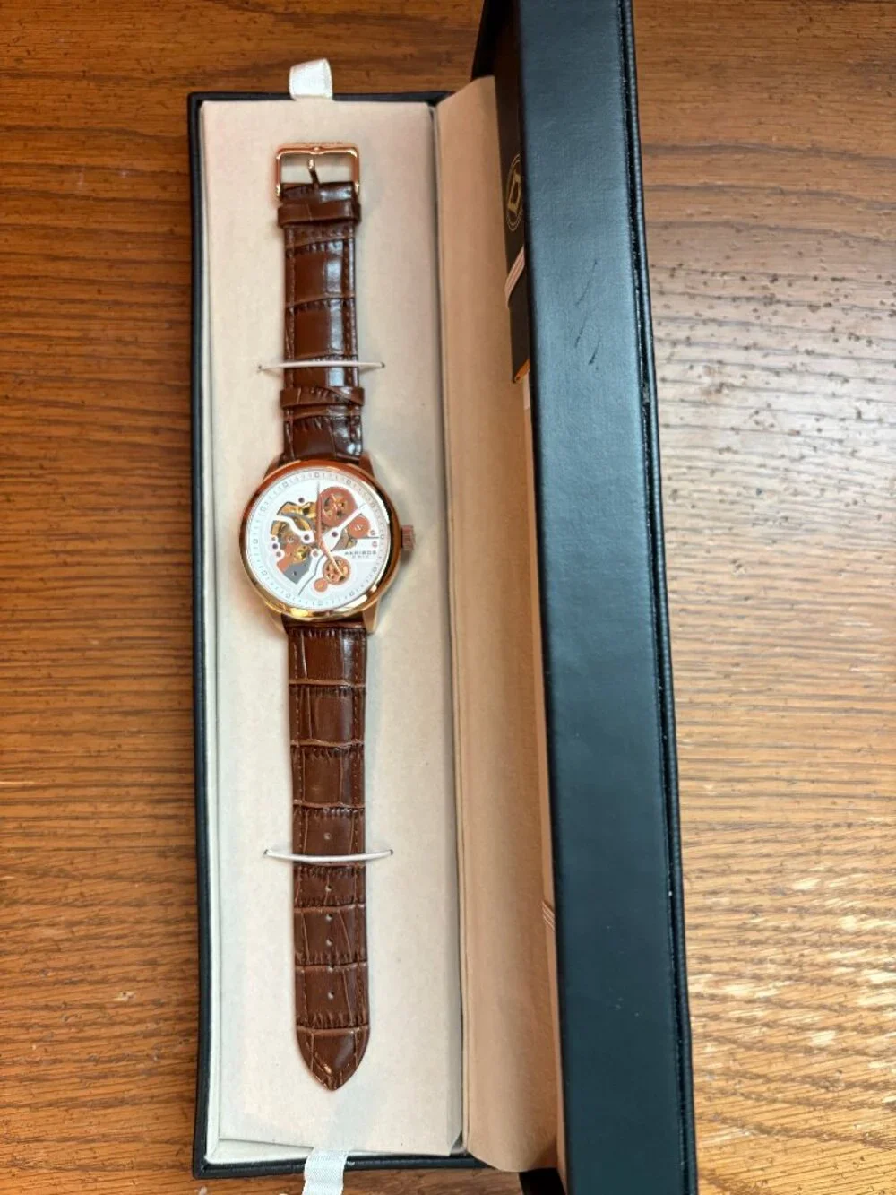 Akribos XXIV Men's Skeleton Watch Mechanical Hand-Winding